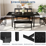 GAOMON Extendable Dining Table Set for 6-8 People, Farmhouse Style Wooden Table with 2 Benches and 2 Stools, Space Saving Kitchen Dining Room Furniture Set, Black GAOMON