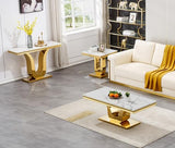 SSLine Modern White Marble Coffee Table with U-Shape Gold Stainless Steel Base Luxury Faux Marble Cocktail Center Table for Living Room Bedroom Home Office (1 Coffee Table) SSLine