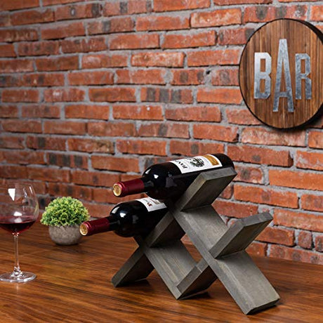 MyGift Vintage Gray Wood 4-Bottle Countertop Wine Storage Rack, Wine Bottle Tabletop Display Holder MyGift