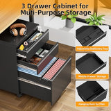 INTERGREAT 3 Drawer File Cabinet, Metal Filling Cabinet with Lock, Locking Office Mobile Cabinet with Wheels for Legal/Letter Size, Under Desk, Black INTERGREAT