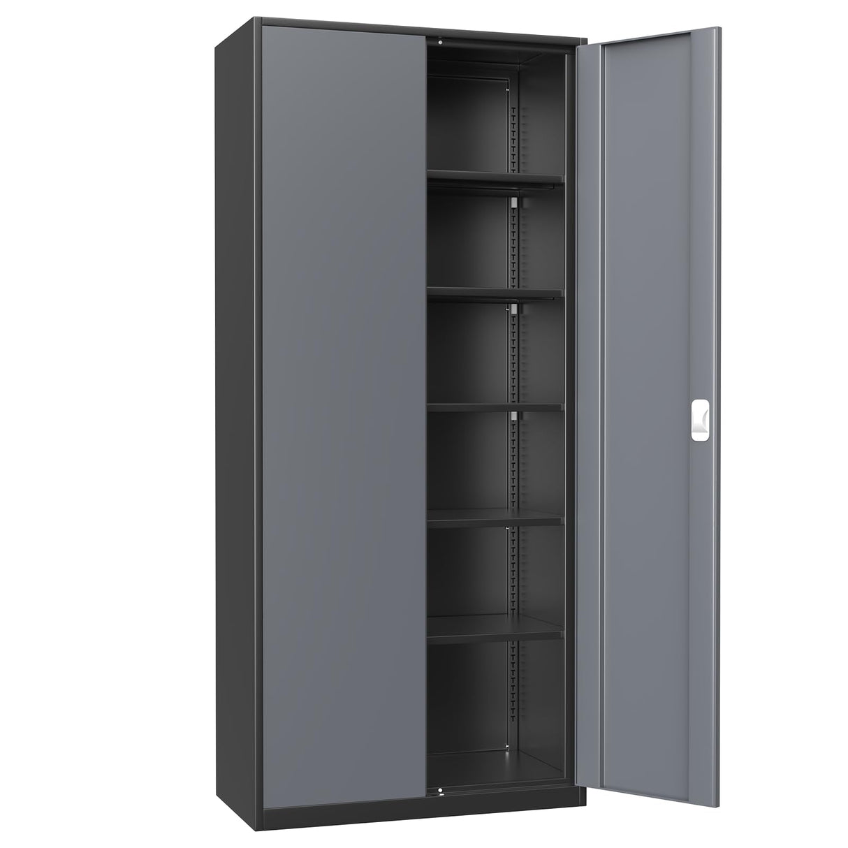 Athena Collection 71" Tall Metal Storage Cabinet with 2 Doors and 6 Ajustable Shelves, Garage Storage Cabinet for Files, Tools, Home Offcie, School, Garage, Pantry, Grey Black Athena Collection