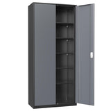 Athena Collection 71" Tall Metal Storage Cabinet with 2 Doors and 6 Ajustable Shelves, Garage Storage Cabinet for Files, Tools, Home Offcie, School, Garage, Pantry, Grey Black Athena Collection