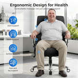 600LBS Big and Tall Massage Office Chair, Extra Wide Seat - 3D Kneading Massage & Heat Office Chair with Heavy Duty Metal Base, 3D Flip Arms, Fabric Ergonomic with Thick Spring Cushion CHAIRKER