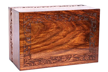 Engrave Handmade Urn Box for Human Ash Wood Tree Urn Unique Design Handcrafted Personalized Wooden Urn by Sunrise Wood Store (M 9x5.5 Inches) - WoodArtSupply