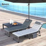 Outsunny Chaise Lounge Chair Outdoor Set of 2, 5-Position Adjustable Outdoor Pool Lounge Chairs, Folding Tanning Chair Beach Lounger with Cushion, Headrest, Side Pocket for Patio, Yard, Gray