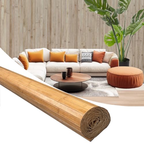 192" x 48" Natural Bamboo Wall Panel - Flexible Renewable Wainscoting for Interior Decor, Room Divider & Ceiling Tiles - Living Room, Bedroom, Office, Kitchen Island Decor bajingshanhu