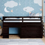 Merax Twin Wooden Loft Bed，Wood Bedframe for Kids Teens， Adults Bedroom with Cabinet, Shelf, Stairs, Espresso Merax