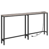 HOOBRO 5.9" Skinny Console Table with Charging Station, 63" Narrow Sofa Table with Power Outlets, Long Behind Couch Table, Slim Entryway Table for Hallway, Living Room, Greige and Black BG165UXG01 HOOBRO