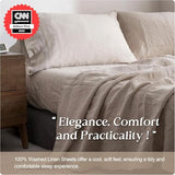 Simple&Opulence 100% Pure Linen Sheet Set Full Size, Natural French Flax Solid Color 4 Pcs Washed Breathable, Farmhouse Bedding (1 Flat Sheet,1 Fitted Sheet,2 Pillowcases)-Embroidery Linen Simple&Opulence