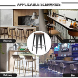 Alunaune 24" Metal Bar Stools Set of 4 Stackable Counter Height Barstools Backless Industrial Kitchen Bar Chairs with Wooden Seat-Matte Black Alunaune