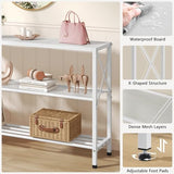 Hoctieon White Industrial Console Table, 3 Tier Entryway Tables, Hallway Desk, Narrow Sofa Tables with Shelves, Entrance Table for Entryway, Living Room, Foyer, Hallway, Office, White Hoctieon