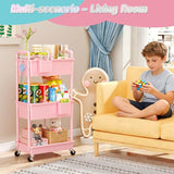 SUNALLY Baby Diaper Caddy Cart, 3 Tier Rolling Diaper Cart with Lockable Wheels for Nursery Essentials, Large Capacity & Easy Assemble Diaper Storage Organizer for Newborn,New Mom, Pink