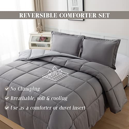 Elegant Comfort 3-Piece Reversible Comforter Set, All Season Cozy, Soft Down Alternative, Quilted - Box Stitched - Duvet Insert with 4 Corner Tabs, Comforter with Shams, Twin XL, Gray/Silver Elegant Comfort