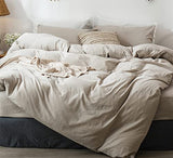 MooMee Bedding Duvet Cover Set 100% Washed Cotton Linen Like Textured Breathable Durable Soft Comfy (Heathered Tannish Linen Grey, King 104"x90") MooMee