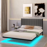 ARFARLY Floating Bed Frame Full Size with LED Lights and Charging Station, Full Size Bed Frame with Upholstered Headboard, Metal Platform Bed Frame Full with Under Bed Storage, No Box Spring Needed ARFARLY