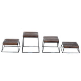 MyGift 6 Inch Square Burnt Brown Solid Wood and Matte Black Metal Wire Cupcake Dessert Risers, Tabletop Pizza Food Serving Stands for Home Retail Event, 4 Piece Set MyGift