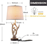 Dungoo Rustic Western Lamp Set of 2 - 26" Farmhouse Table Lamp with 2 USB Ports, Natural Antler Design for Bedroom, Living Room, Office (Rustic Brown) Dungoo