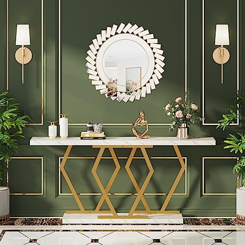 Tribesigns 70.9 Inch Extra Long Sofa Table， White and Gold Console Table with Faux Marble Tabletop, Modern Long Entryway Table with Gold Frame Tribesigns