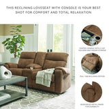 Signature Design by Ashley Edenwold Contemporary Faux Leather Manual Reclining Loveseat with Console, Storage and Cup Holders, Dark Brown Signature Design by Ashley