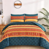 WONGS BEDDING Boho Comforter Set Queen Size,7 Pieces Bed in a Bag Bohemian Striped Bedding Set,Burnt Orange Paisley Floral Comfortet and Sheet Set,Soft Microfiber Bedding Sets for All Season WONGS BEDDING