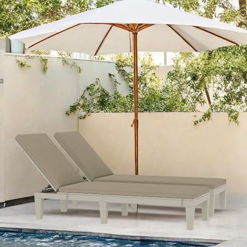 YITAHOME Patio Chaise Lounge Set of 2, Outdoor Chaise Lounge with Cushion & Adjustable Backrest for Backyard, Poolside, Lawn, Waterproof & Easy Assembly (Taupe)