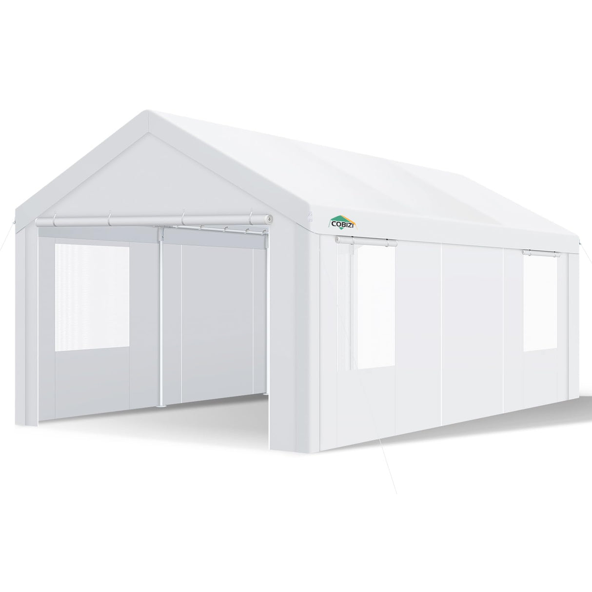 COBIZI Carport Canopy 12x20 Heavy Duty Portable Garage with Removable Sidewalls & Doors, Galvanized Frame Car Port Canopy Tent with Built-in Sandbags & All-Season Tarp for Car Boat Truck, White COBIZI
