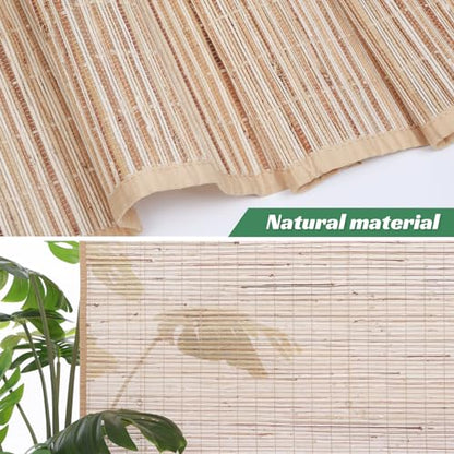 Yin Yang Cordless Blackout Bamboo Roman Shades, Natural Woven Wood Bamboo Shades with Border, Custom Indoor Privacy Lined Bamboo Roman Blinds for Windows, Doors, High Ladder - WoodArtSupply