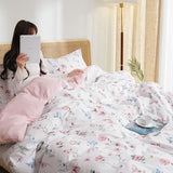 PHF Ultra Soft Floral Duvet Cover Queen Size, Printed Bedding Set 3 Pieces, Comfy Durable Farmhouse Duvet Cover Set with 2 Pillow Shams, Zipper Closure and 8 Ties, 90"x90", White & Pink PHF