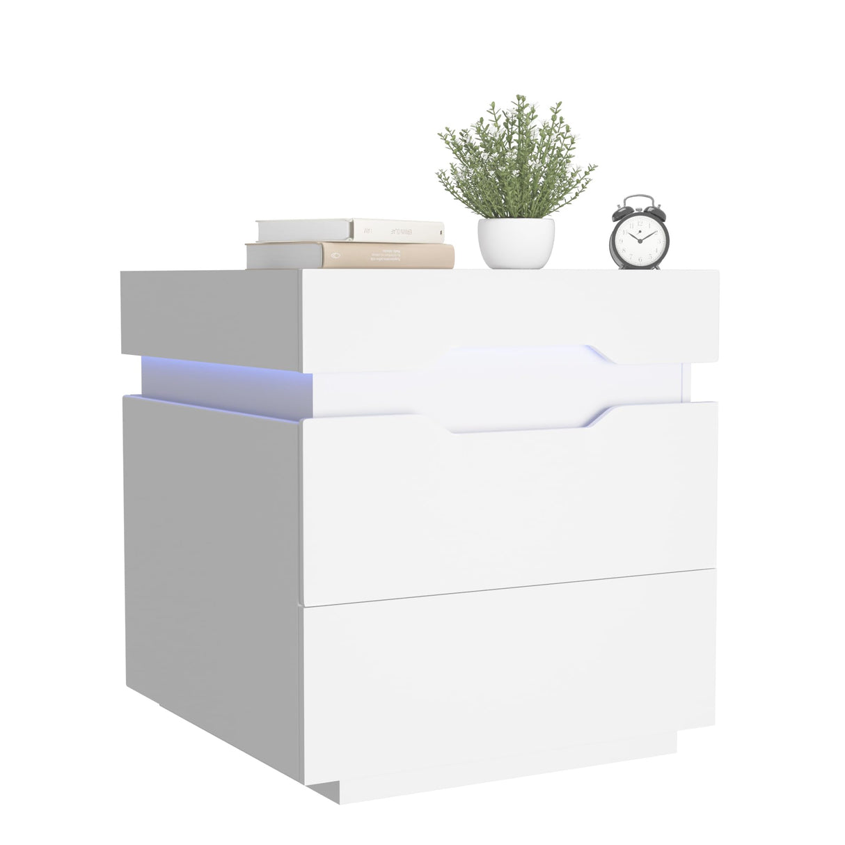 YESHOMY Nightstand with LED Light and Charging Station, Endtable with 2 Drawers, Bedside Table with Large Capacity, for Bedroom, Set of 2, 21.2" Height, White YESHOMY
