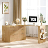 Ieejdn L Shaped Standing Desk,47" Home Office Desks, Executive, Farmhouse Computer Desk with 6 Drawers File Drawer, Rustic Computer Writing, Oak Ieejdn
