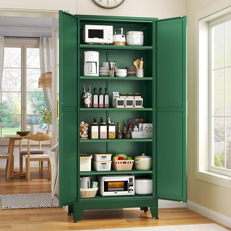 GAIOUS 75.2" Tall Kitchen Food Pantry, Pantry Cabinet with 2 Door and 5 Adjustable Shelves, Green Laundry Room Cabinets, Freestanding Pantry for Kitchen, Study Room, Dining Room and Entryway GAIOUS