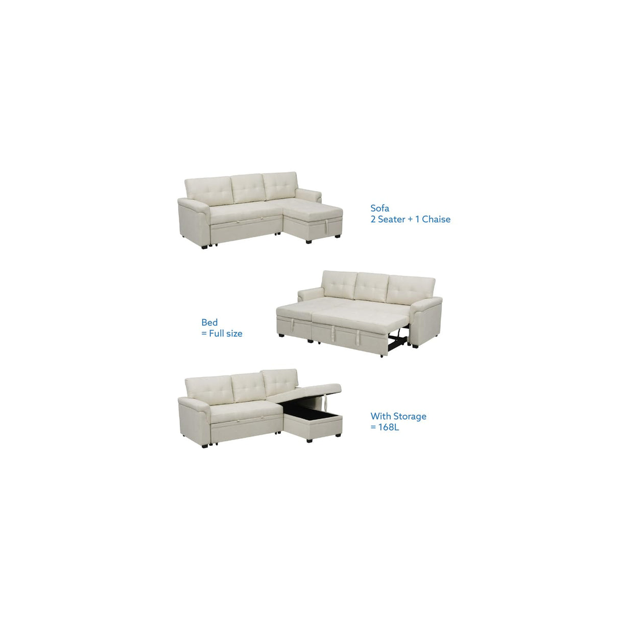 Naomi Home Transform Any Space: Sleeper Sectional Sofa with Convertible Sofa Bed & Inviting Chaise. Find Tranquil Comfort with Stress-Relieving Design & Durable Cushions - White/Air Leather Naomi Home
