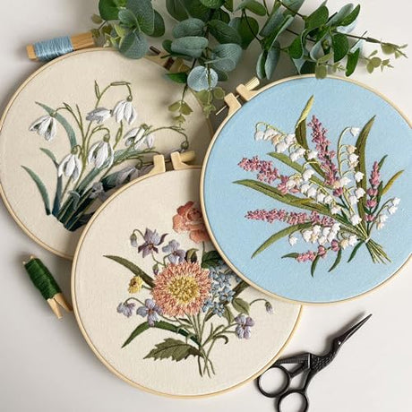 Myfelicity Embroidery kit for Adults and Beginners, Includes 3 Floral Pattern Fabrics, 3 Embroidery Hoops, Embroidery Floss and Other Tools. Myfelicity