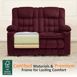 MCombo 57" Power Loveseat Recliner, Electric Reclining Loveseat Sofa with Heat and Vibration, Cupholders, USB Charge Ports for Living Room 6314 (Burgundy, Loveseat)