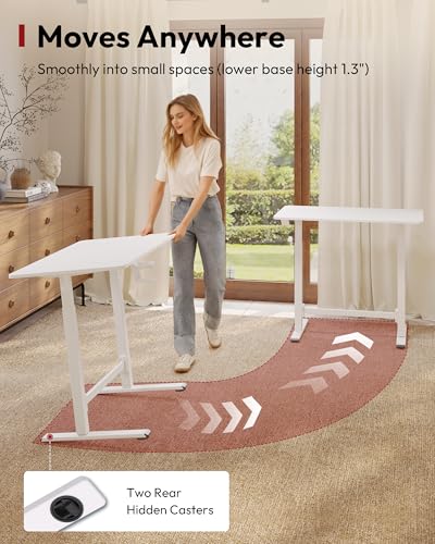 SANODESK Mobile Workstation Standing Desk with Gas-Spring Lift, Rolling Desk Adjustable Height, One-Piece Desktop Workstation with Wheels，Walking Pad & Treadmill Compatible, Portable Home Office Desk SANODESK