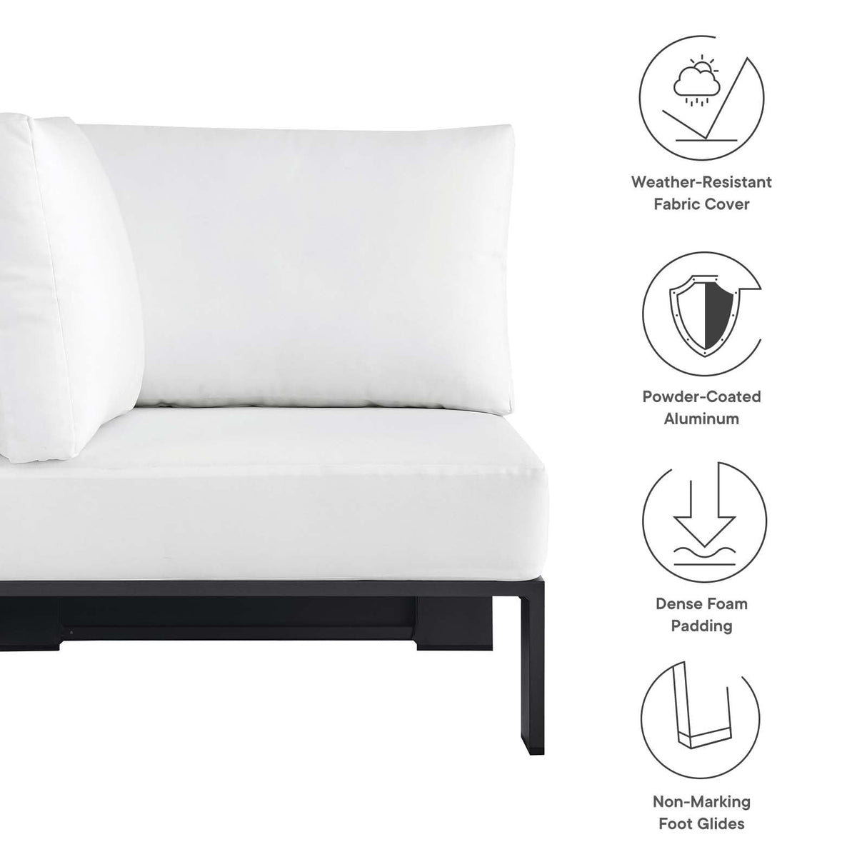 Modway Tahoe Aluminum Outdoor Sectional Corner Chair in Gray White with Weather-Resistant Cushions, Deep Seat Modular for Patio Furniture Lounge Set Modway