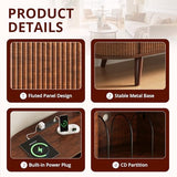 FURSUN 55" Large Round Record Player Stand, Record Storage Cabinet Holds Up 300 Albums with Charging Station & USB Ports, Fluted Modern Turntable Stand for Bedroom, Living Room, Dark Walnut FURSUN