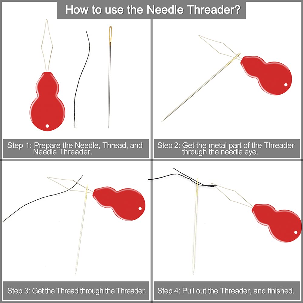 Premium Large Eye, Large Gauge Needles for Hand Sewing - Assorted Sizes, Including Embroidery - 25/50 PCs with 2 Threaders JollMono