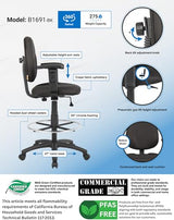 Boss Office Products B1691-BK Stand Up Fabric Drafting Stool with Adjustable Arms in Black Boss Office Products