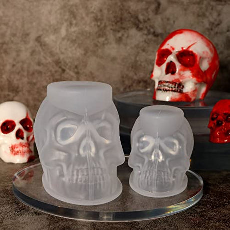 RESINWORLD Set of Large + Medium + Small 3D Skull Resin Molds, Flexible Clear Silicone Skull Head Molds, Silicone Molds for Resin, Soap, Clay, Candle Wax Casting, Halloween Home Decoration ResinWorld