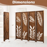Giantex Boho Rustic Room Divider, 4 Panel Carved Leaf Folding Wood Screen, Fully Assembled, 67'' Freestanding Privacy Partition Decorative Wall, Foldable Room Separator for Bedroom, Brown Giantex
