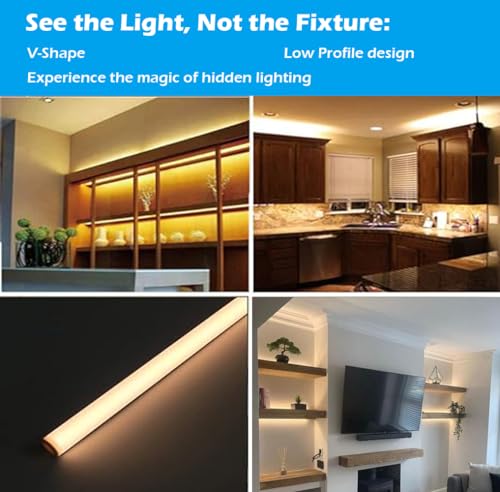 Cefrank Shelf Lights 4X 12 Inches V-Shape LED Light Bars for Display Showcase Bookshelf Cabinet - 1200lm 12W - Warm White 3000K Cefrank