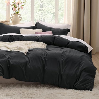 Bedsure Black Duvet Cover King Size - 3 Pieces Prewashed Cotton-Like Polyester Extra Soft Bedding Set, Includes 1 Duvet Cover 104x90 Inches with Zipper Closure & 2 Pillow Shams, Comforter Not Included
