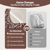 MR&HM Satin Fitted Sheet Twin XL Size, Silky Bottom Sheet with Elastic Corner Straps, Deep Pocket up to 15 Inch, No More Slipping Off for Mattress - 1 Fitted Sheet Only (Brown Leopard) MR&HM