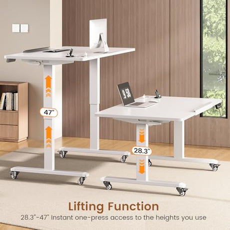 SEDETA 47 x 24 Inches Electric Standing Desk, 180° Tiltable Mobile Rising Computer Desk Height Adjustable with Wheels for Drawing/Writing/Gaming/Study/Home Office/Small Space, White SEDETA