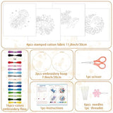 BEUNITONE 4 Pack Beginner Embroidery Kit for Adults, Mysterious Marine Animals Flowers Pre-Stamped Pattern Needlepoint Kits with Hoop & Instruction, Hand Embroidery Kits for Fabric and Home Decor