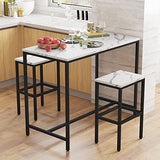 Yongchuang Modern 3-Piece Bar Table and Stools Set in White Faux Marble with Black Metal Frame Yongchuang