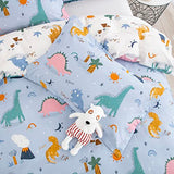 DJY Dinosaur Full Size Duvet Cover Set, Cotton Blue White Reversible Kids Bedding Set for Boys Girls, 3 Pieces Ultra Soft Breathable Comforter Cover Set (1 Duvet Cover+2 Pillowcases) DJY