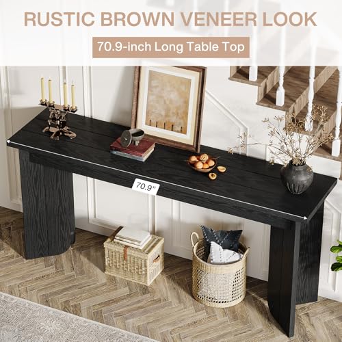 Tribesigns Farmhouse Console Table, 70.9-Inch Extra Long Console Table, Wood Sofa Table Behind Couch with Widened Tabletop & Sturdy Double Pedestal for Living Room, Hallway, Foyer (Black) Tribesigns