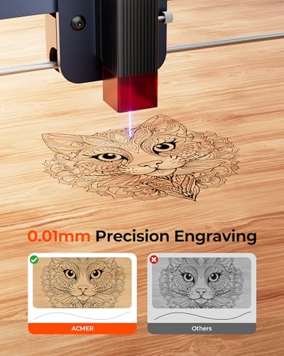 ACMER S1 Laser Engraver, 6000mW Laser Engraver Machine Higher Accuracy Lazer Cutter and Engraving Machine with Working Area 130x130mm,0.04mm Laser Spot Engraving Machines & Tools ACMER